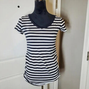 Motherhood Maternity Women's Size Small V-Neck Striped Black and White T-Shirt